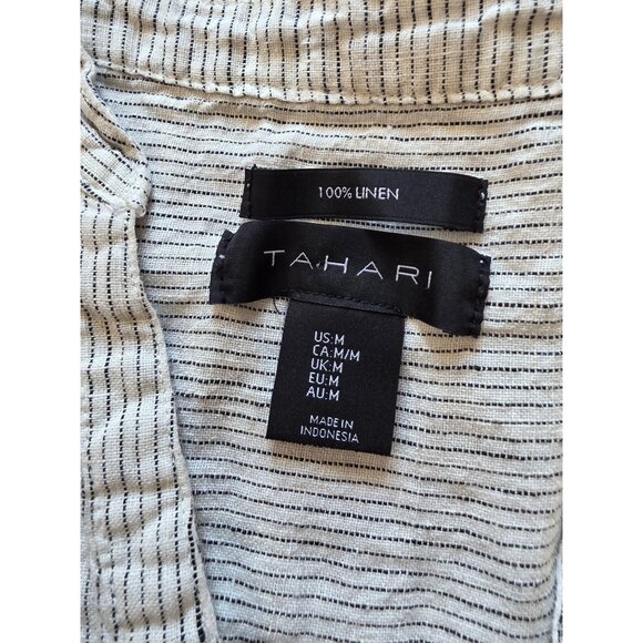 Tahari Womens Linen Striped Long Sleeve Dress Size M - Picture 3 of 6